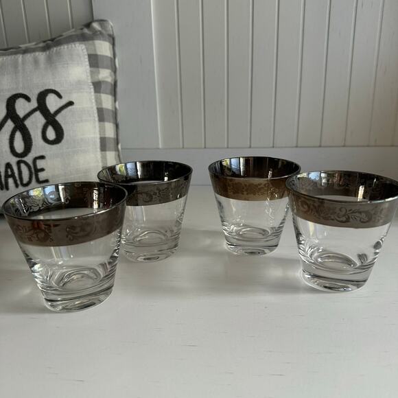 SET of 4 Vintage Queens Lusterware Silver Rimmed Glasses Barware Drinkware MCM - Picture 10 of 12
